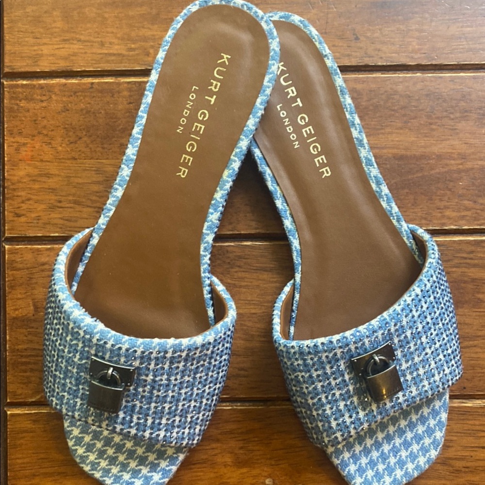 Kurt Geiger Blue Gingham Slide Sandals